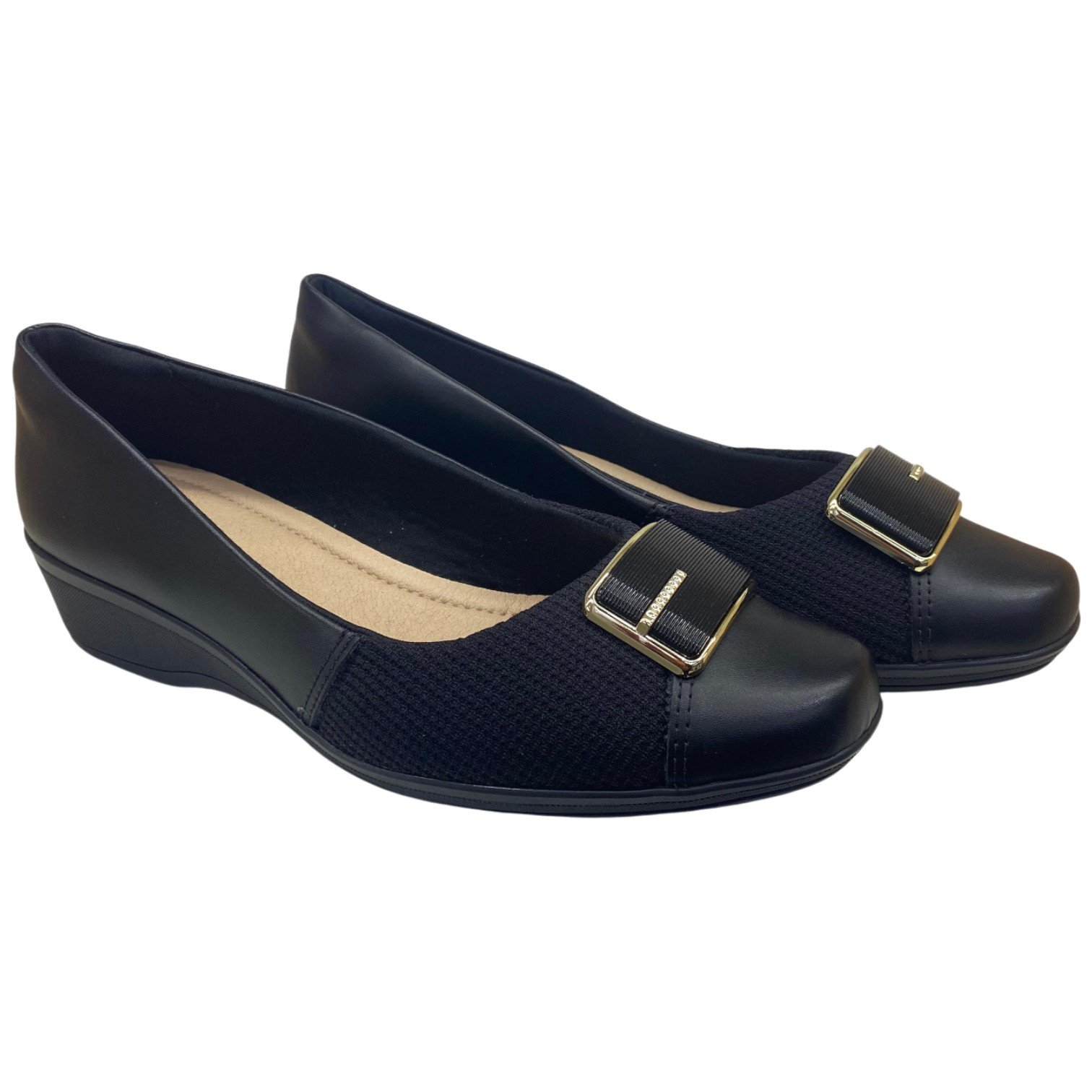 Sapato Casual Feminino Comfortflex Salto Baixo Anabela Macio Preto 3