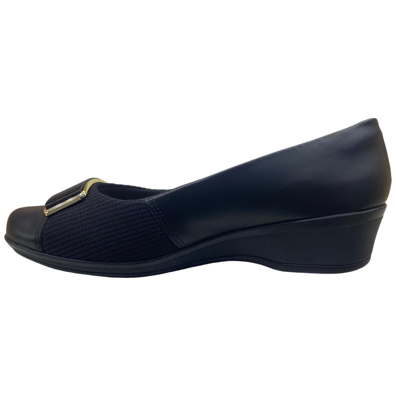 Sapato Casual Feminino Comfortflex Salto Baixo Anabela Macio Preto 4