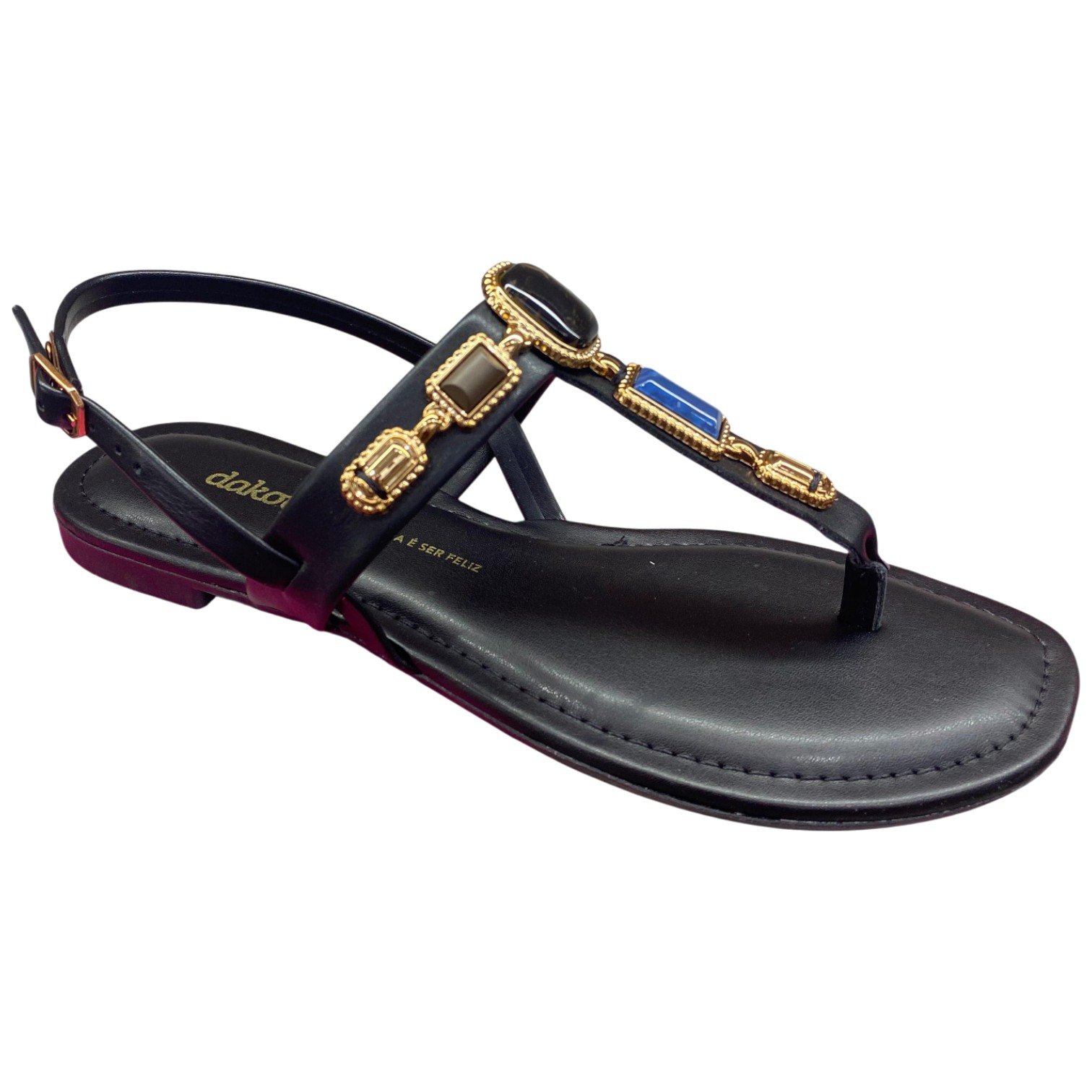 Sandália Rasteira Feminina Dakota Com Ajuste No Calcanhar Preto 2