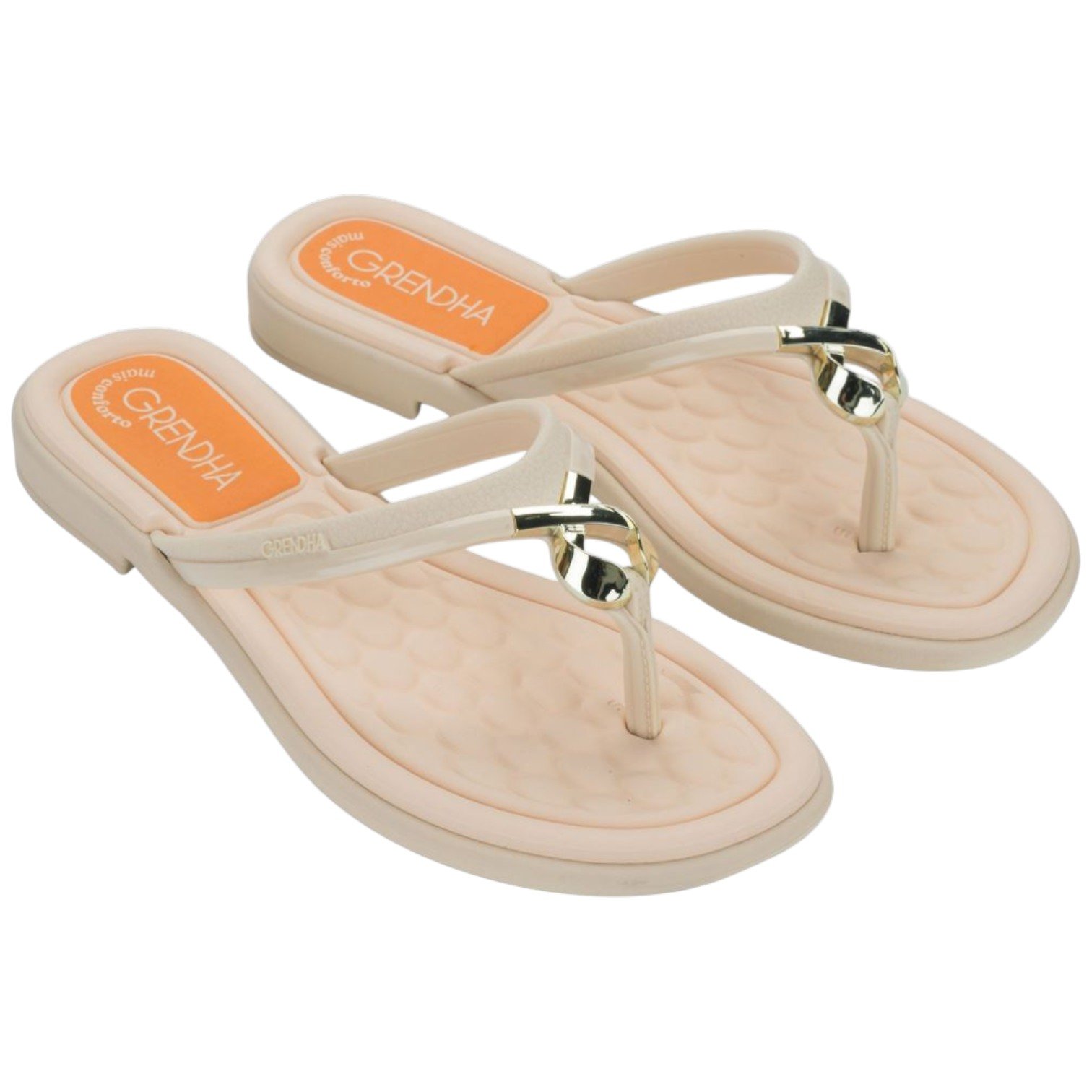 Sandália Rasteira Feminina Grendha Mais Conforto Enlaços Bege 3