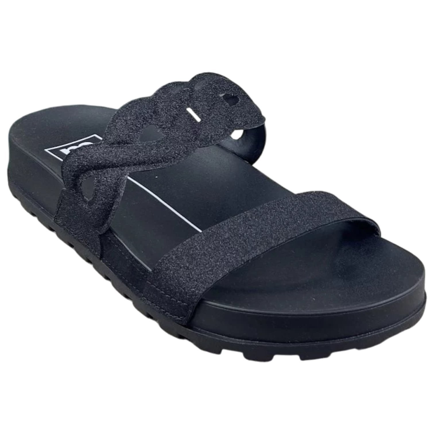 Sandália Papete Slide Feminina Moleca Conforto Com Glitter Preto 2