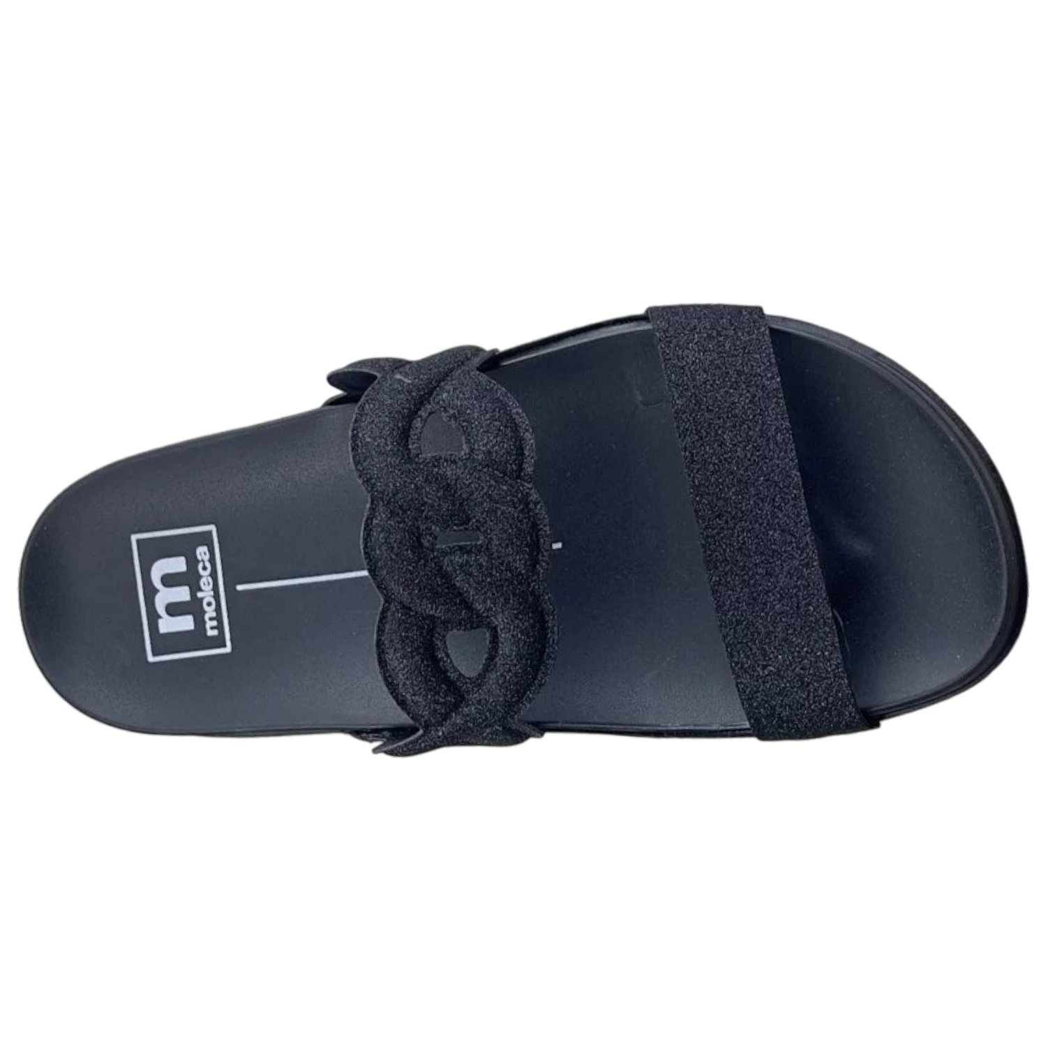 Sandália Papete Slide Feminina Moleca Conforto Com Glitter Preto 3