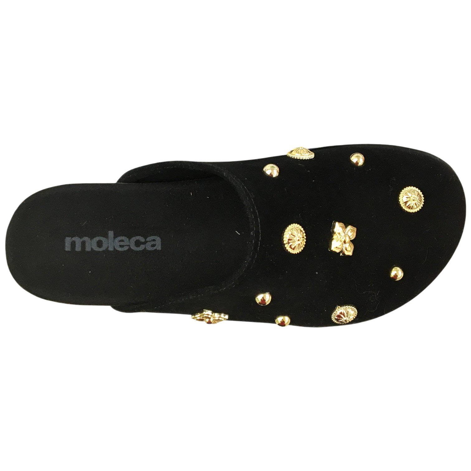 Mule Casual Feminino Moleca Camurça Com Apliques Confortável Preto 4