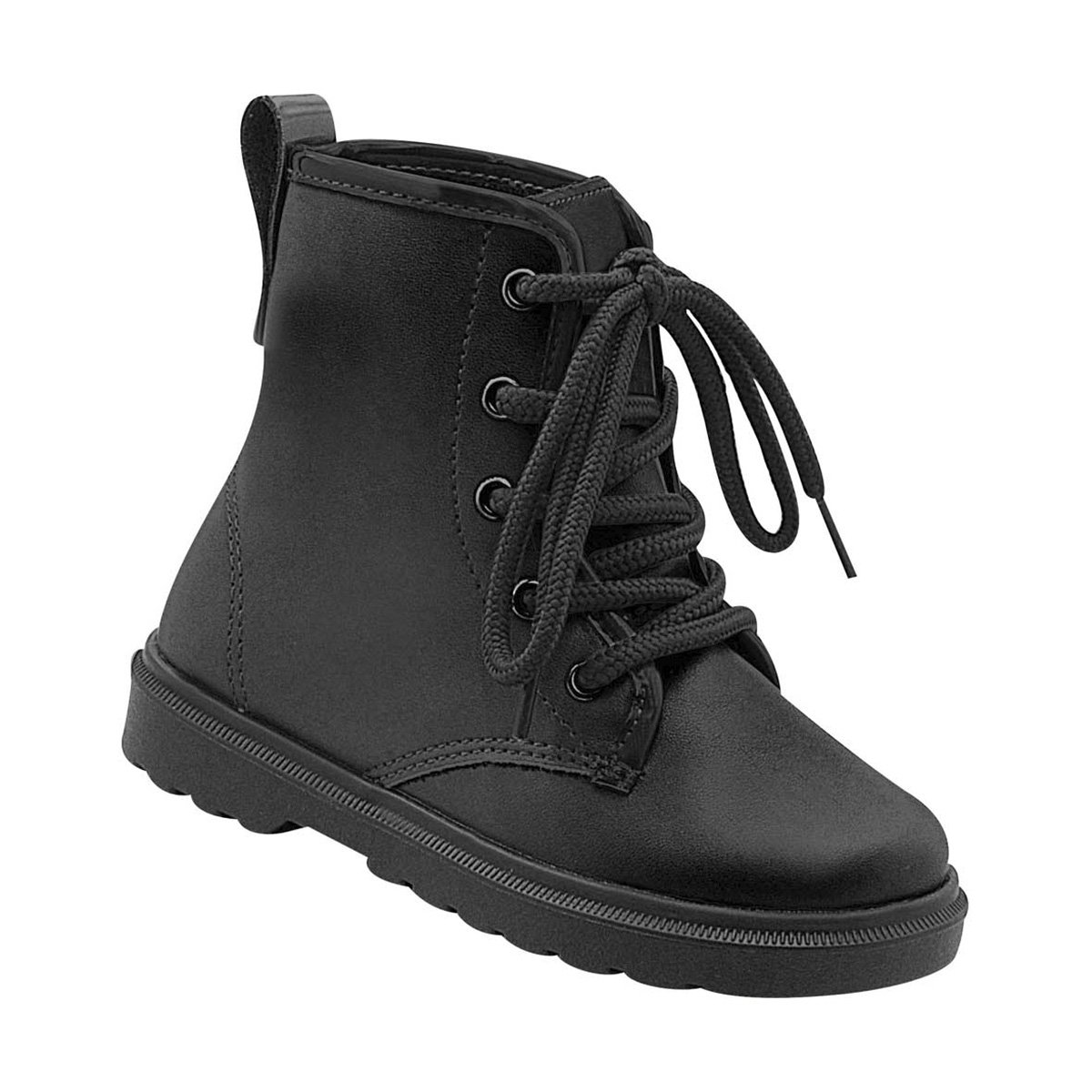 Bota Infantil Coturno Preta Cano Curto Com Cadarco Preto 2