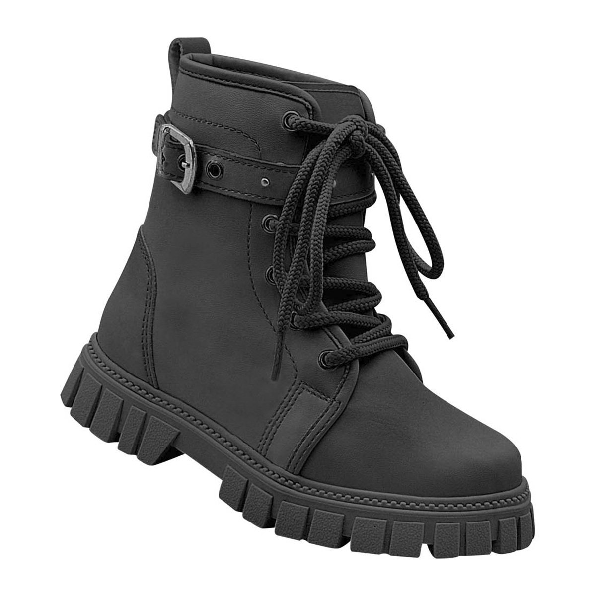 Bota Coturno Infantil Estilo Montaria Confortavel Detalhe Em Fivela Sola Tratorada Preto 1