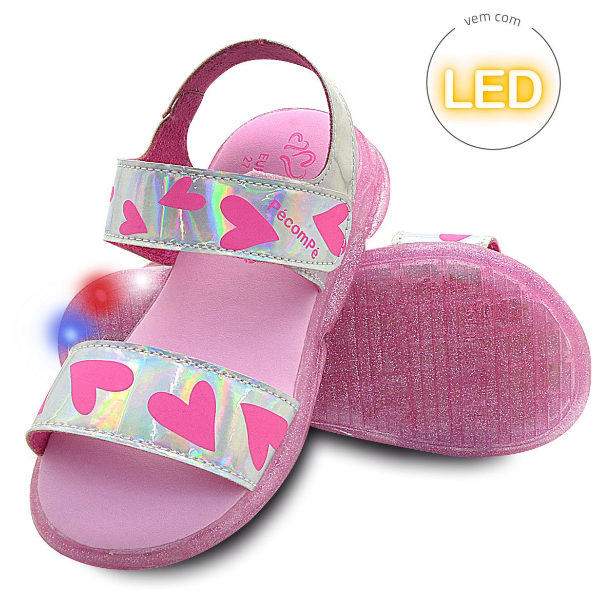 Sandalia Papete Infantil Menina Com Luzes De Led Pe com Pe Prata 3