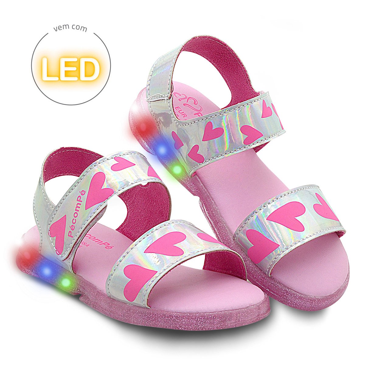 Sandalia Papete Infantil Menina Com Luzes De Led Pe com Pe Prata 5