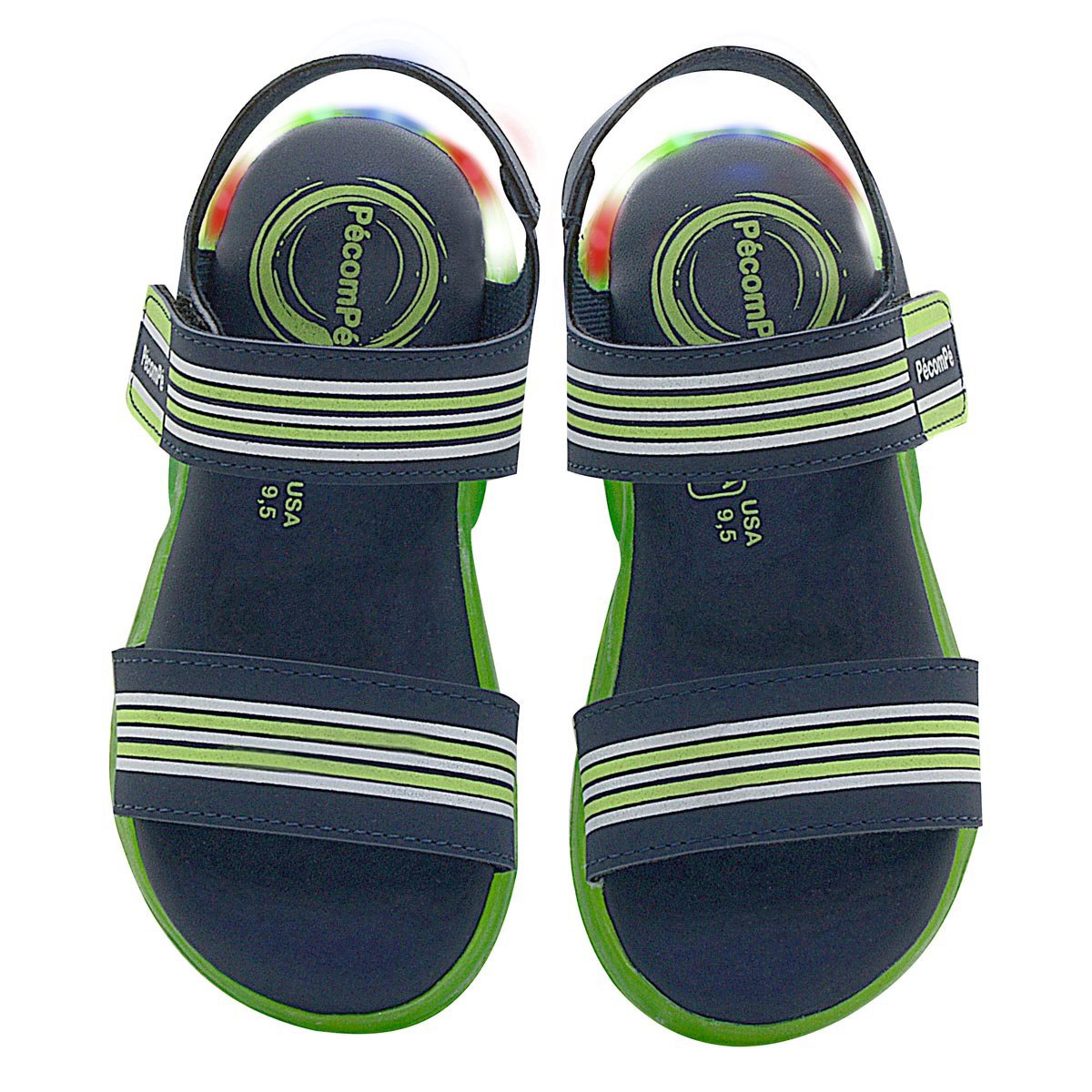 Sandalia Papete Infantil Menino Com Luzes De Led Pe com Pe Marinho/Verde 4