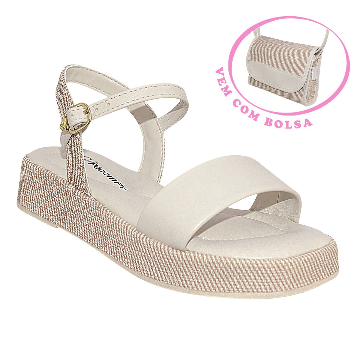 Sandalia Infantil Menina Agata Flat Com Bolsa Off White 1