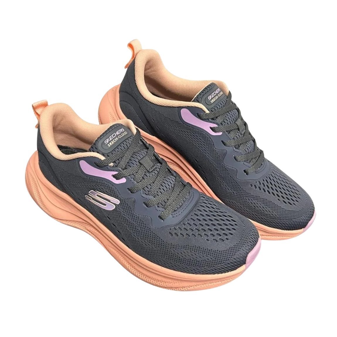 Tênis Skechers Cloud Feminino Cinza Escuro/Laranja 2