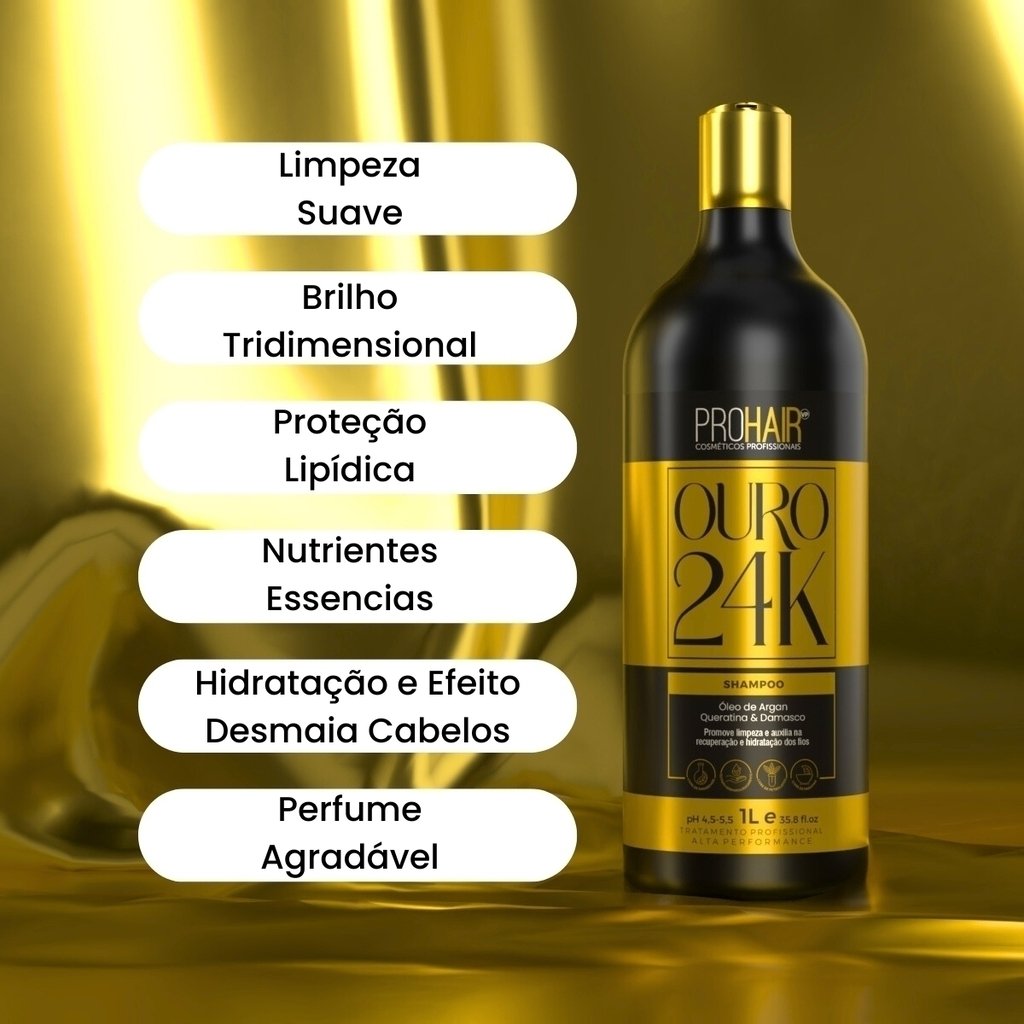 Shampoo Tratamento hidratacao Ouro 24K 1L Prohair 1L 5