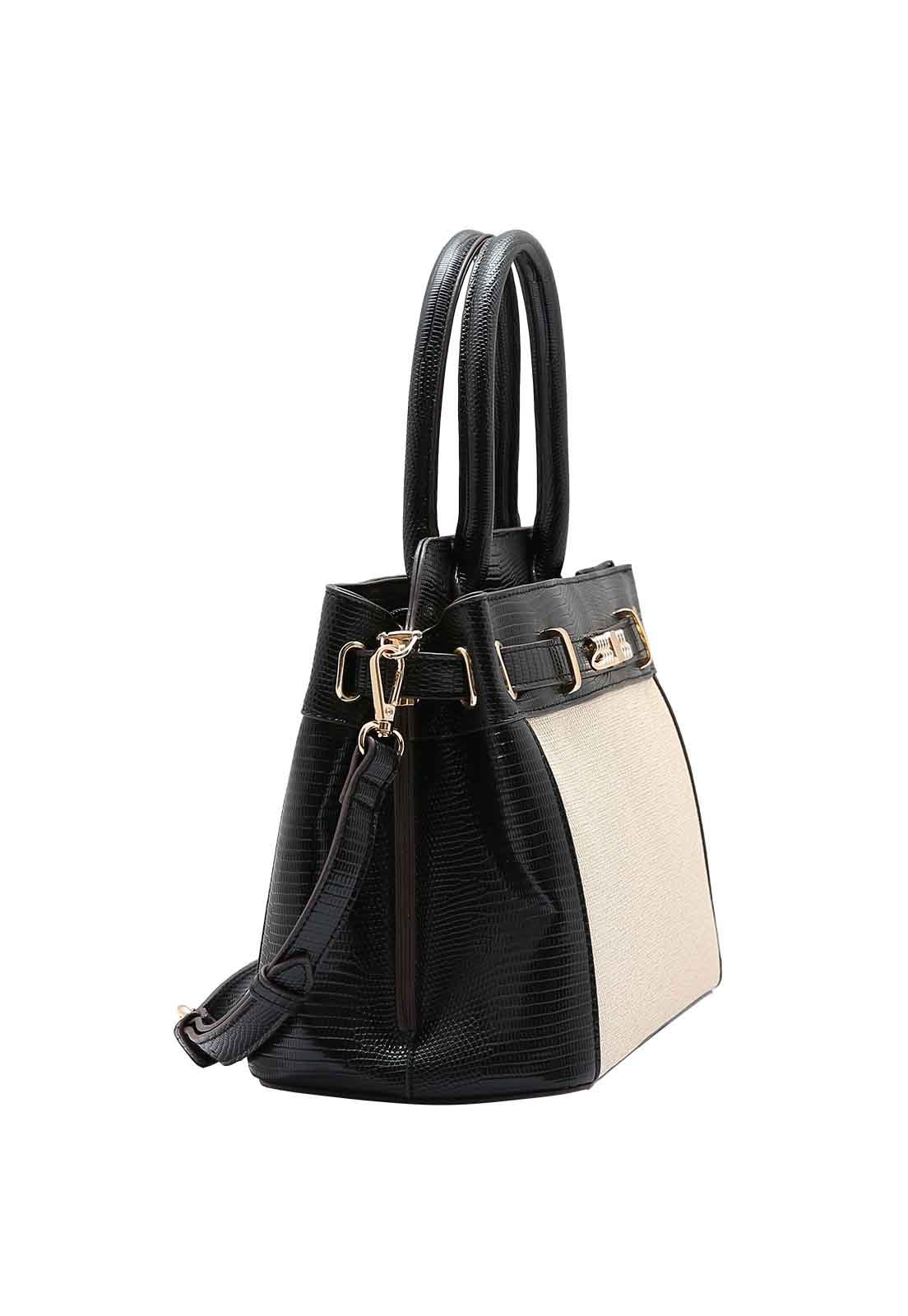 Bolsa Feminina Chenson Original Lagarto Clássico Mão 3485073 Preto/Off White 2