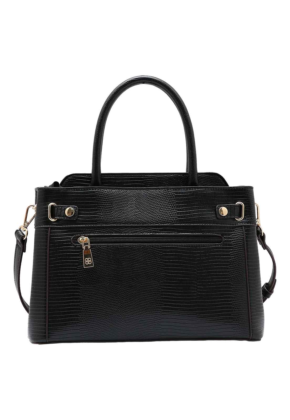 Bolsa Feminina Chenson Original Lagarto Clássico Mão 3485073 Preto/Off White 3