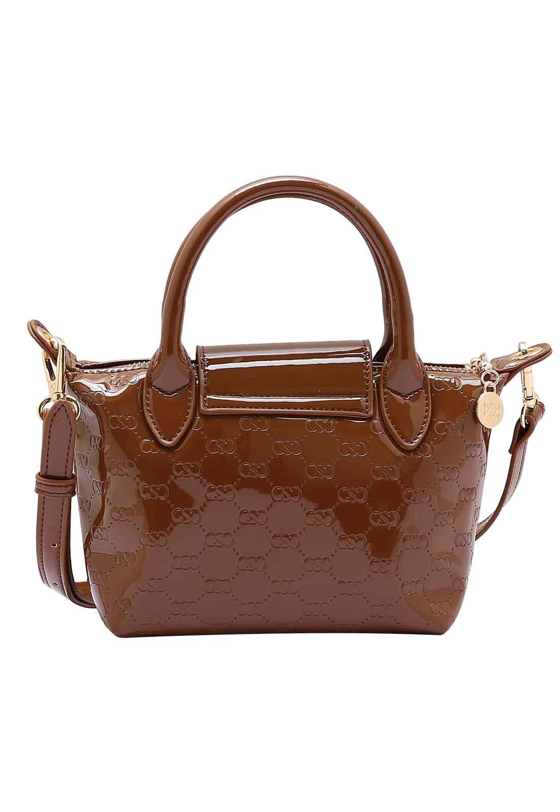 Bolsa Feminina Chenson Original Mini Logo Verniz Mão 3485038 Café 3