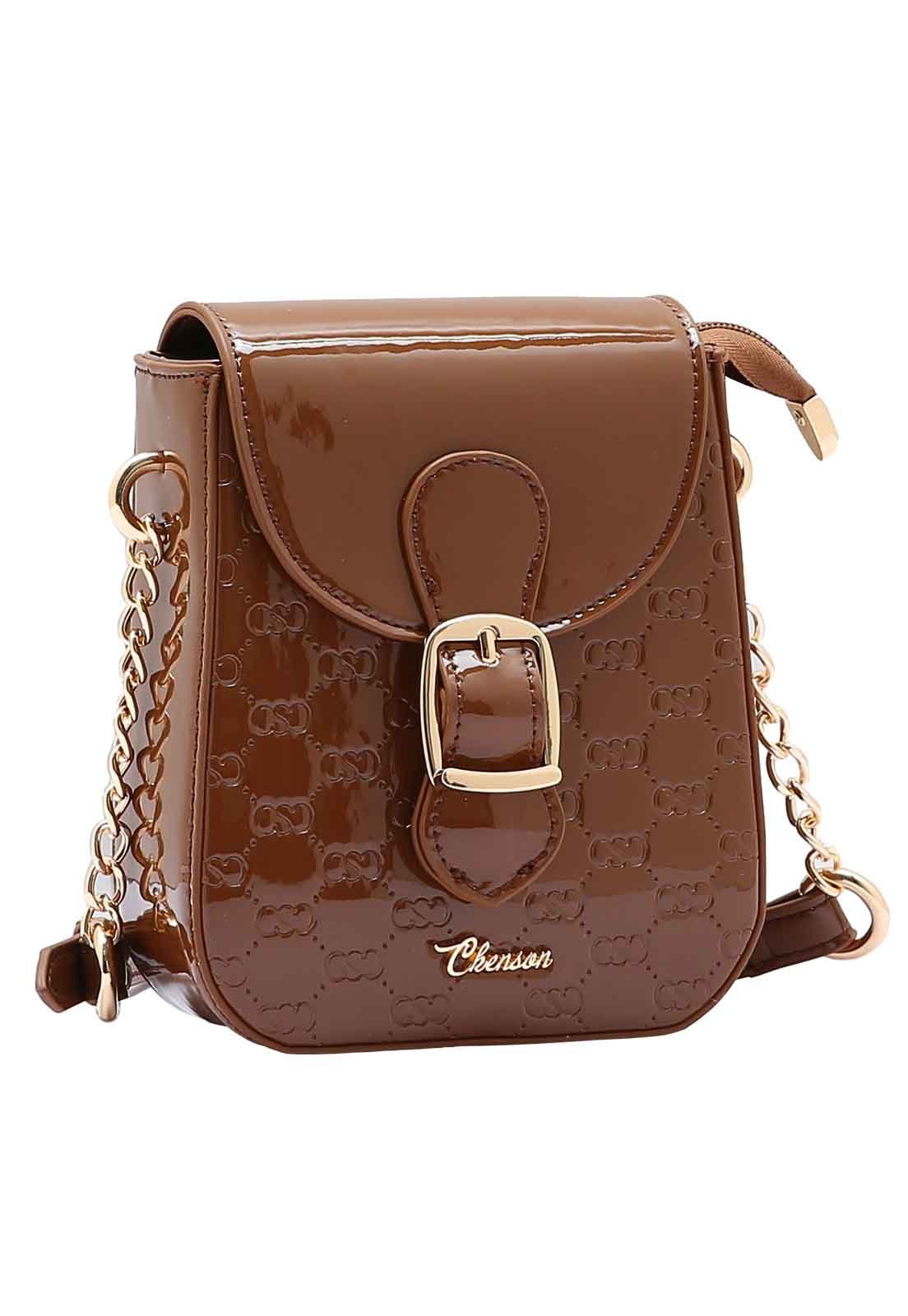 Bolsa Feminina Chenson Original Mini Logo Verniz Transversal 3485040 Café 1