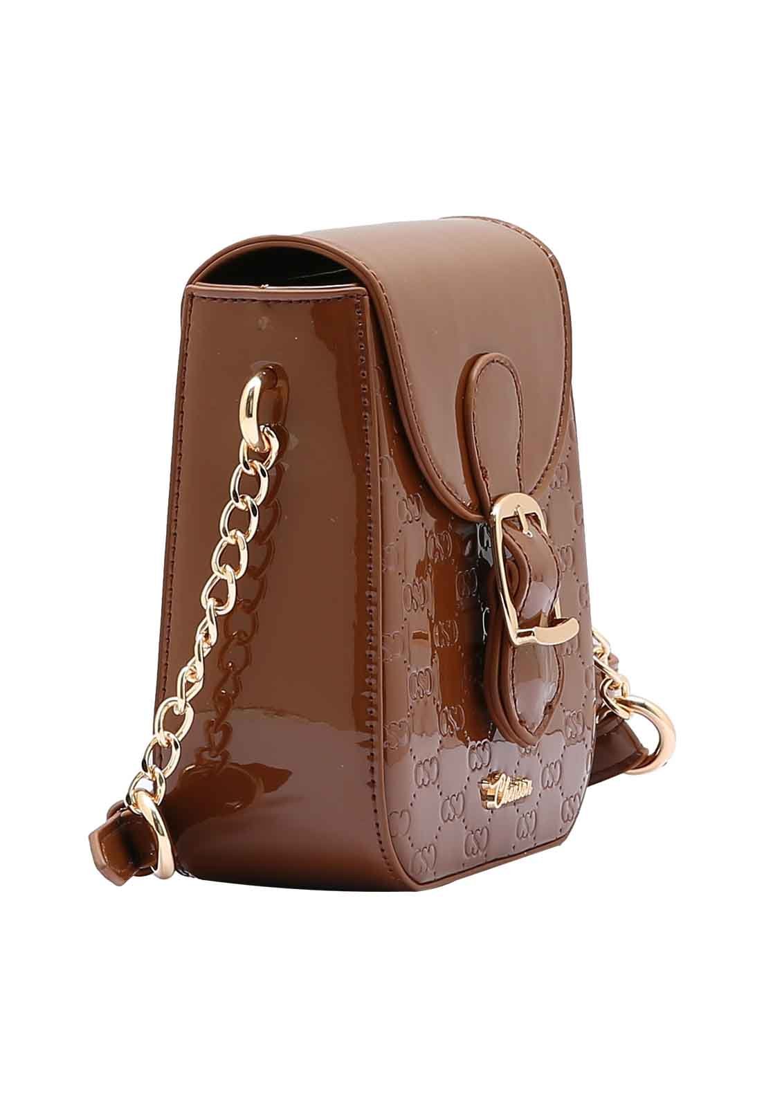 Bolsa Feminina Chenson Original Mini Logo Verniz Transversal 3485040 Café 2