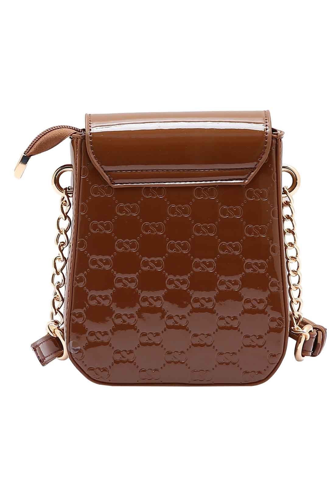 Bolsa Feminina Chenson Original Mini Logo Verniz Transversal 3485040 Café 3
