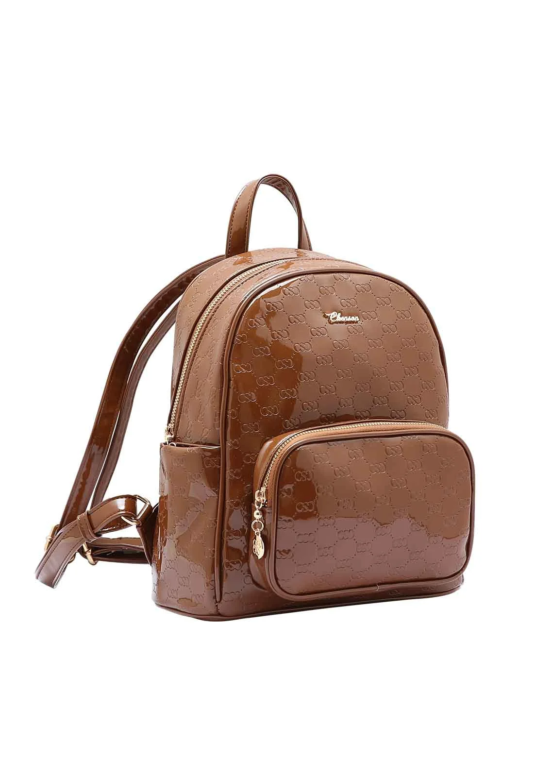 Mochila Feminina Chenson Original Mini Logo Verniz Costas 8485034 Marrom 1
