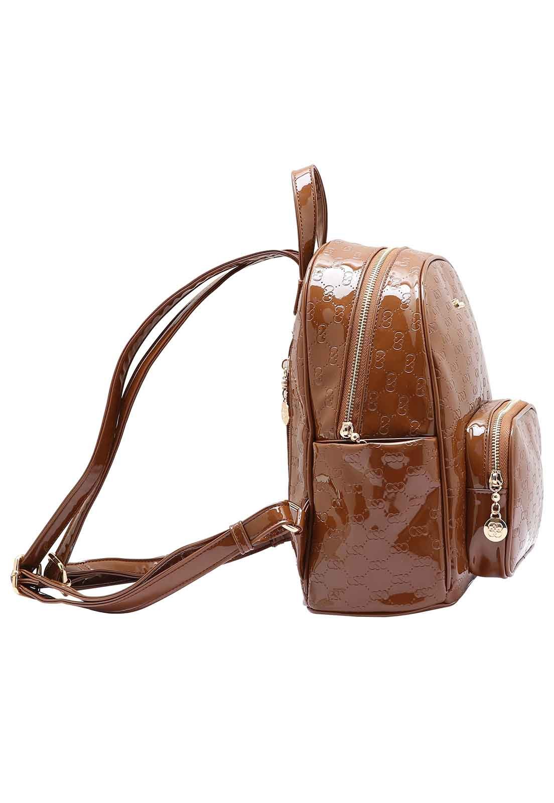 Mochila Feminina Chenson Original Mini Logo Verniz Costas 8485034 Marrom 2