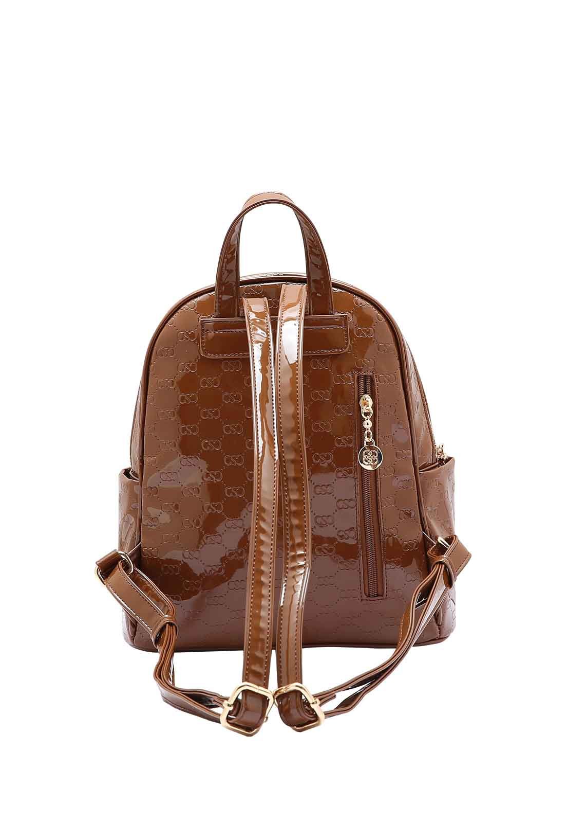 Mochila Feminina Chenson Original Mini Logo Verniz Costas 8485034 Marrom 3