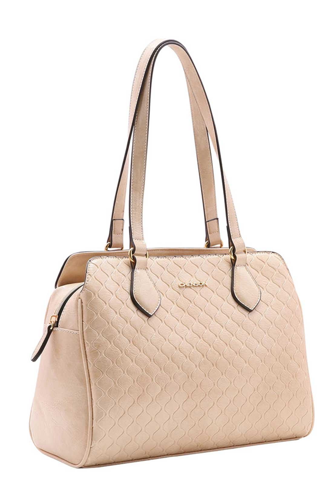 Bolsa Feminina Chenson Relevo Geométrico Ombro 3483423 Bege 1