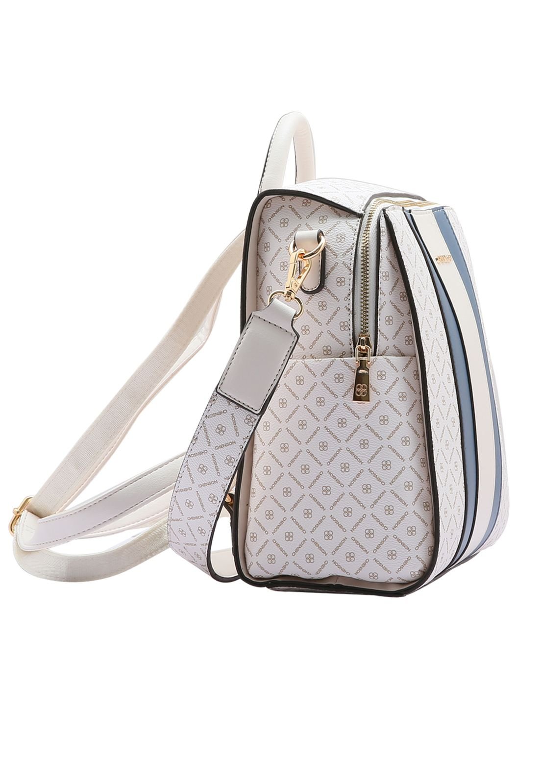 Mochila Feminina Monograma Faixa Costas 8484159 Branco/Azul 2