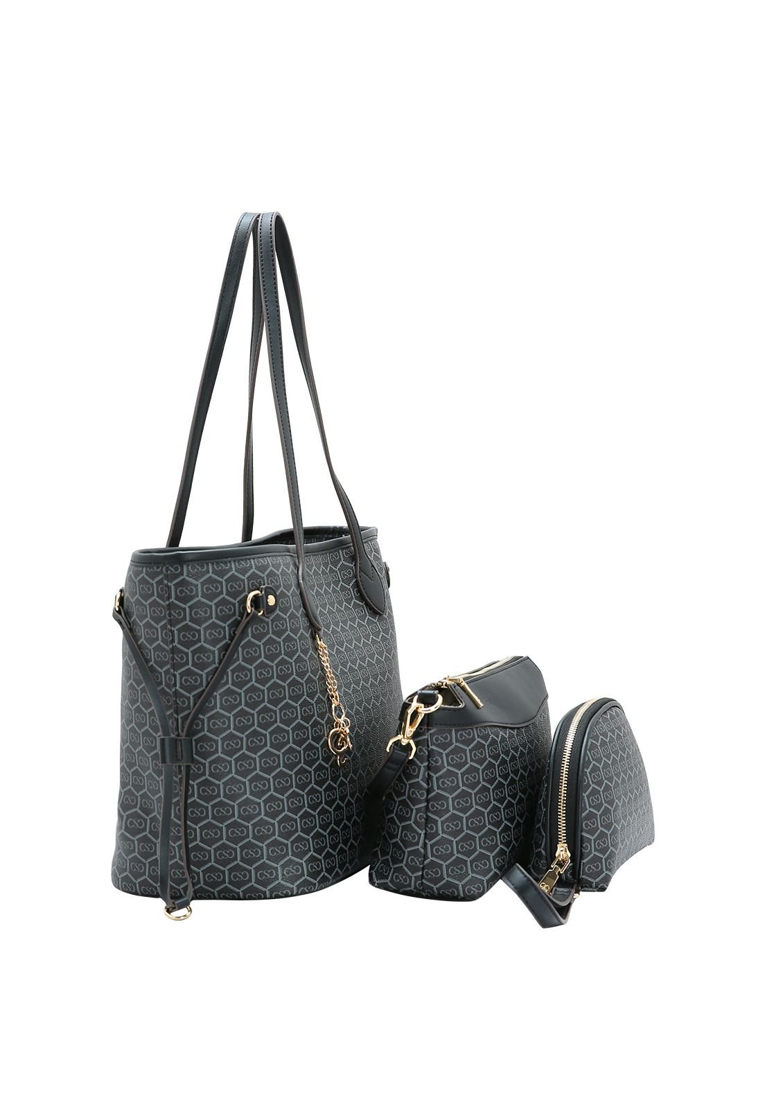 Bolsa Feminina Chenson New Monograma Dupla Face Kit 3 Peças 3485427 Preto 2