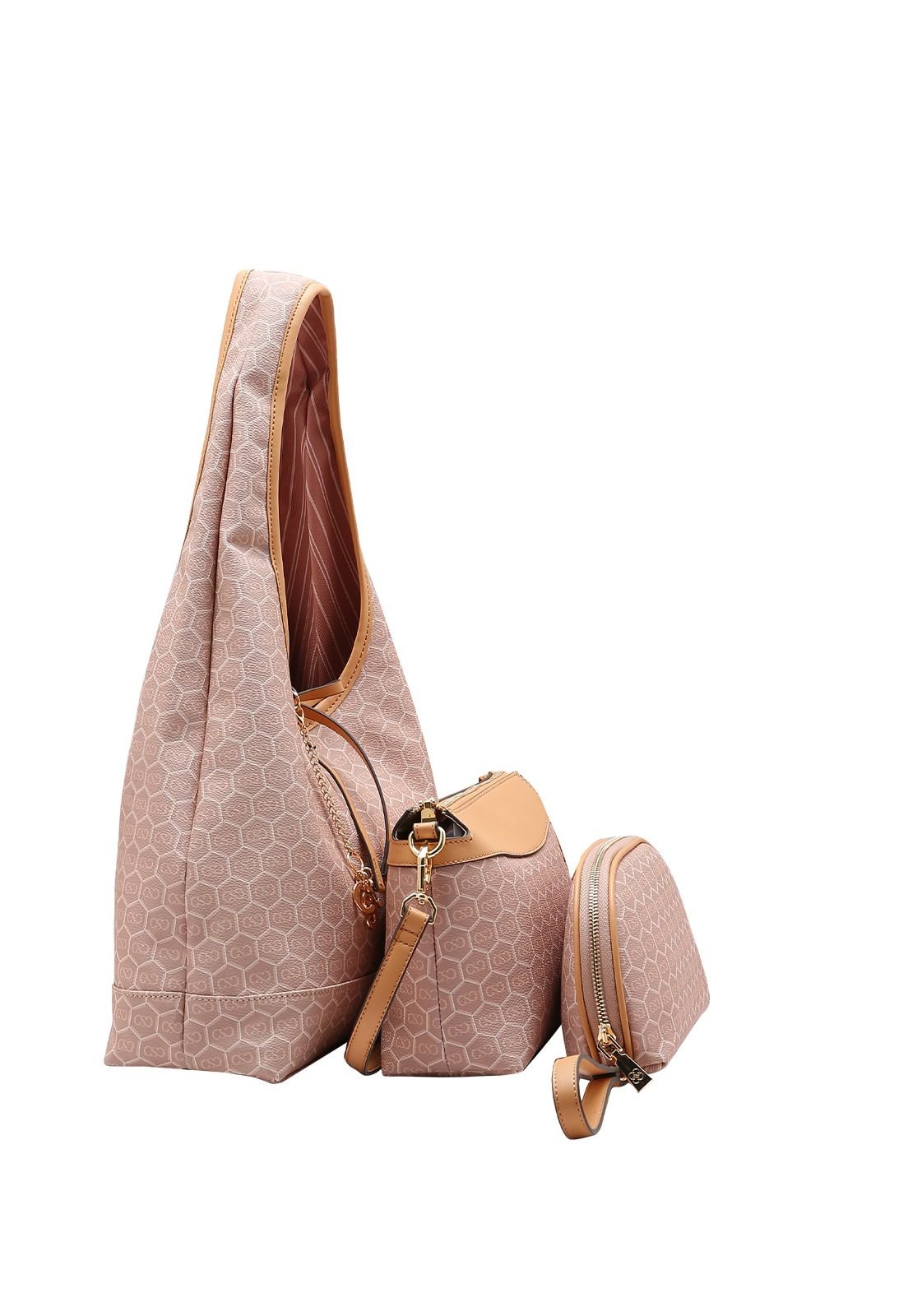 Bolsa Feminina Chenson New Monograma Dupla Face Kit 3 Peças 3485429 Rosa/Bege 2