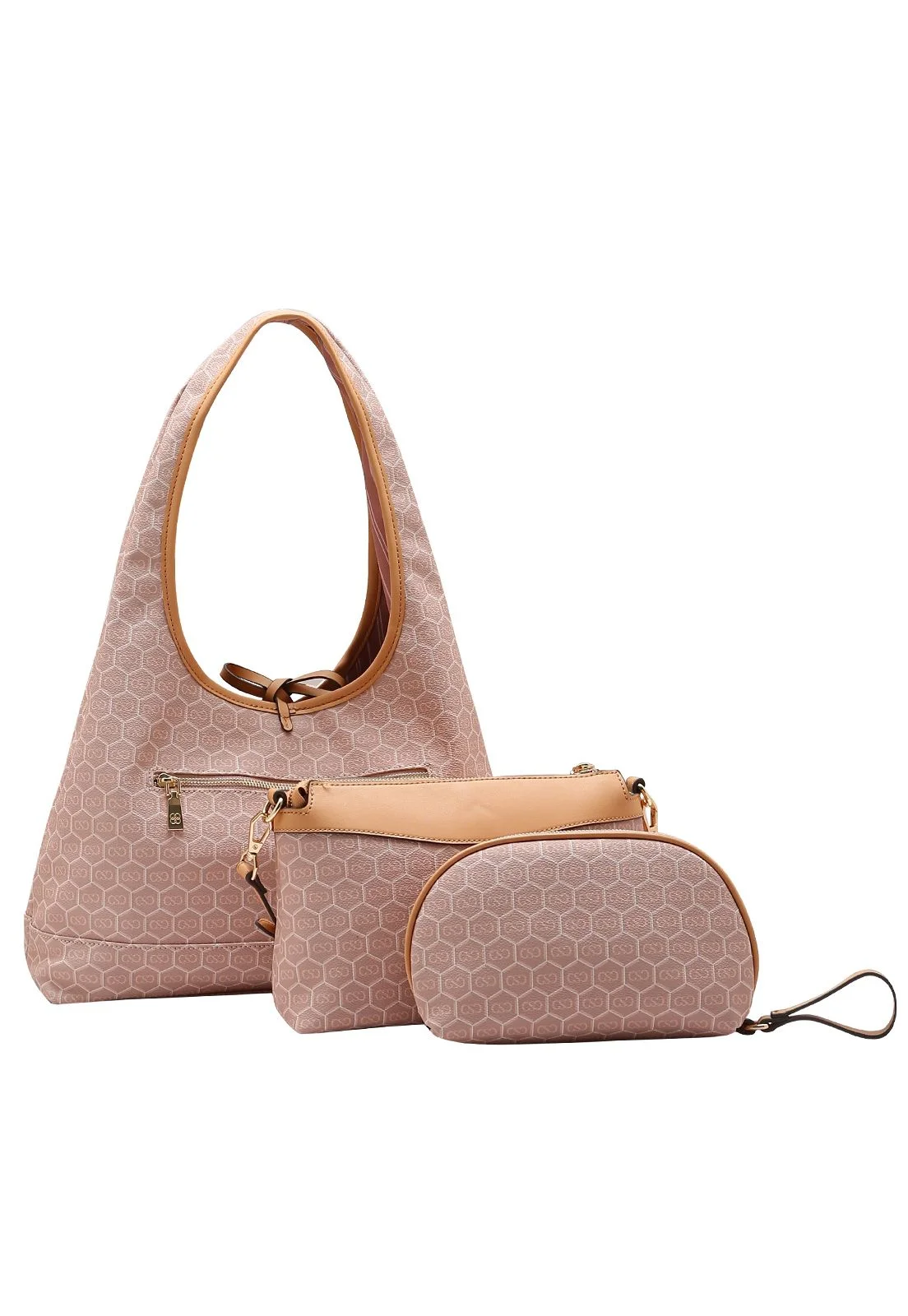 Bolsa Feminina Chenson New Monograma Dupla Face Kit 3 Peças 3485429 Rosa/Bege 3