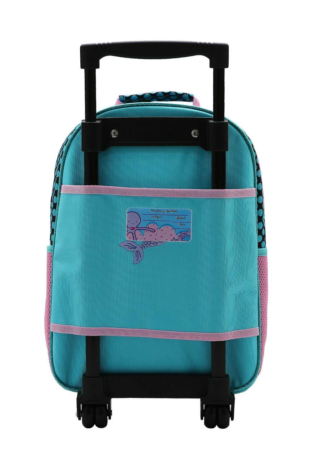 Mochila Escolar Menina Infantil Sereia com Rodinhas  Pompom e Bolso Lateral 8734345 Multicores 3