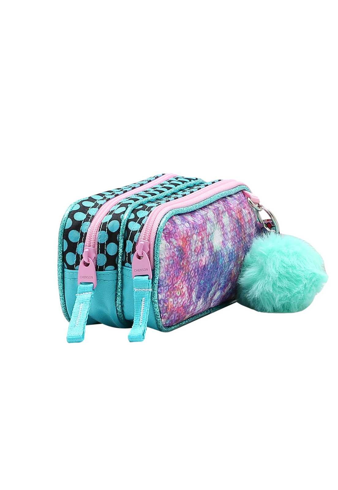 Estojo Escolar Menina Infantil Sereia com Pompom Duplo Zíper 0734350 Multicores 2