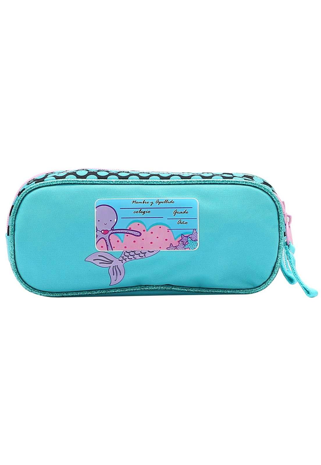 Estojo Escolar Menina Infantil Sereia com Pompom Duplo Zíper 0734350 Multicores 3