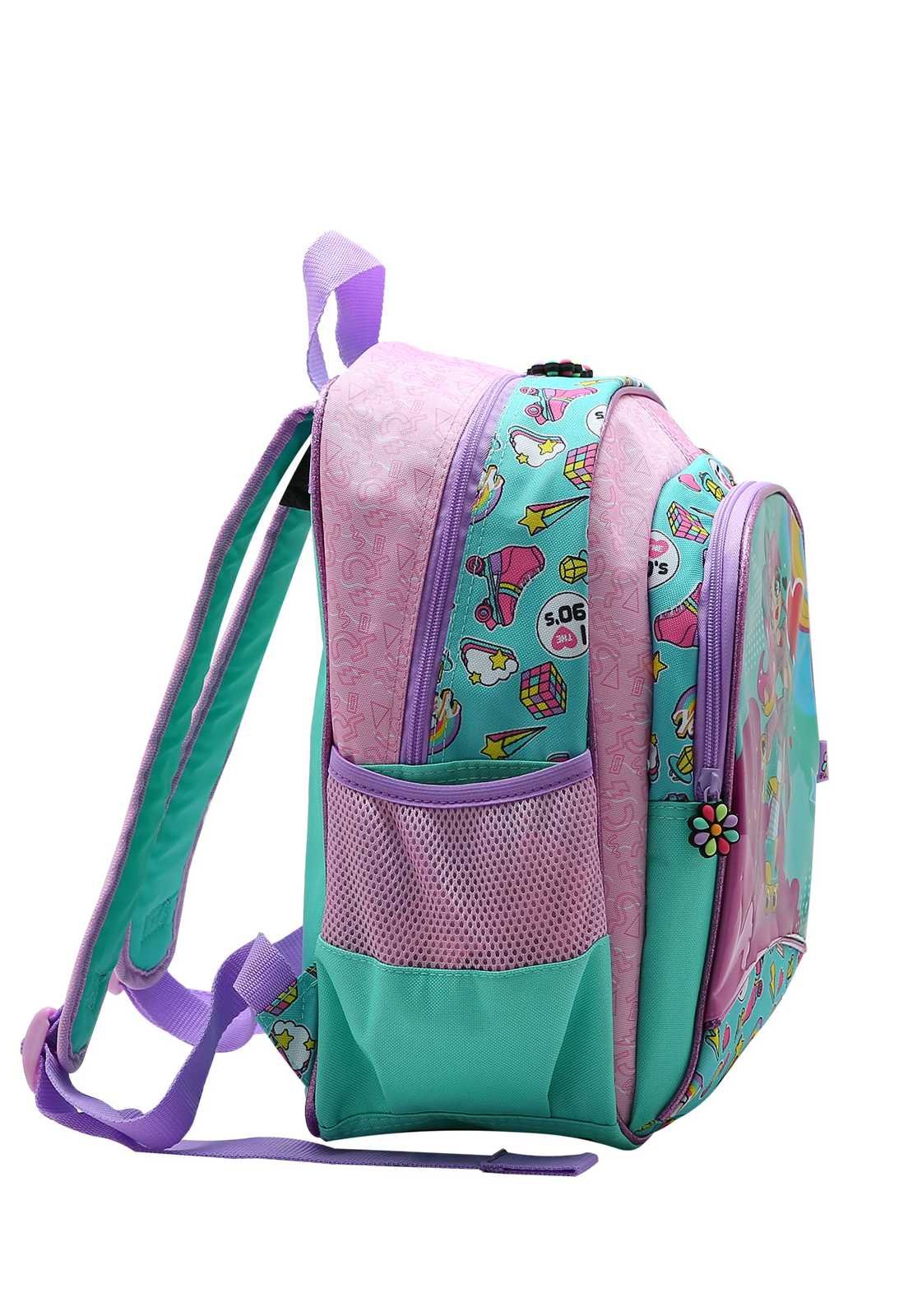 Mochila Escolar Infantil Estampa Menina Patins 8734365 Verde/Rosa 2