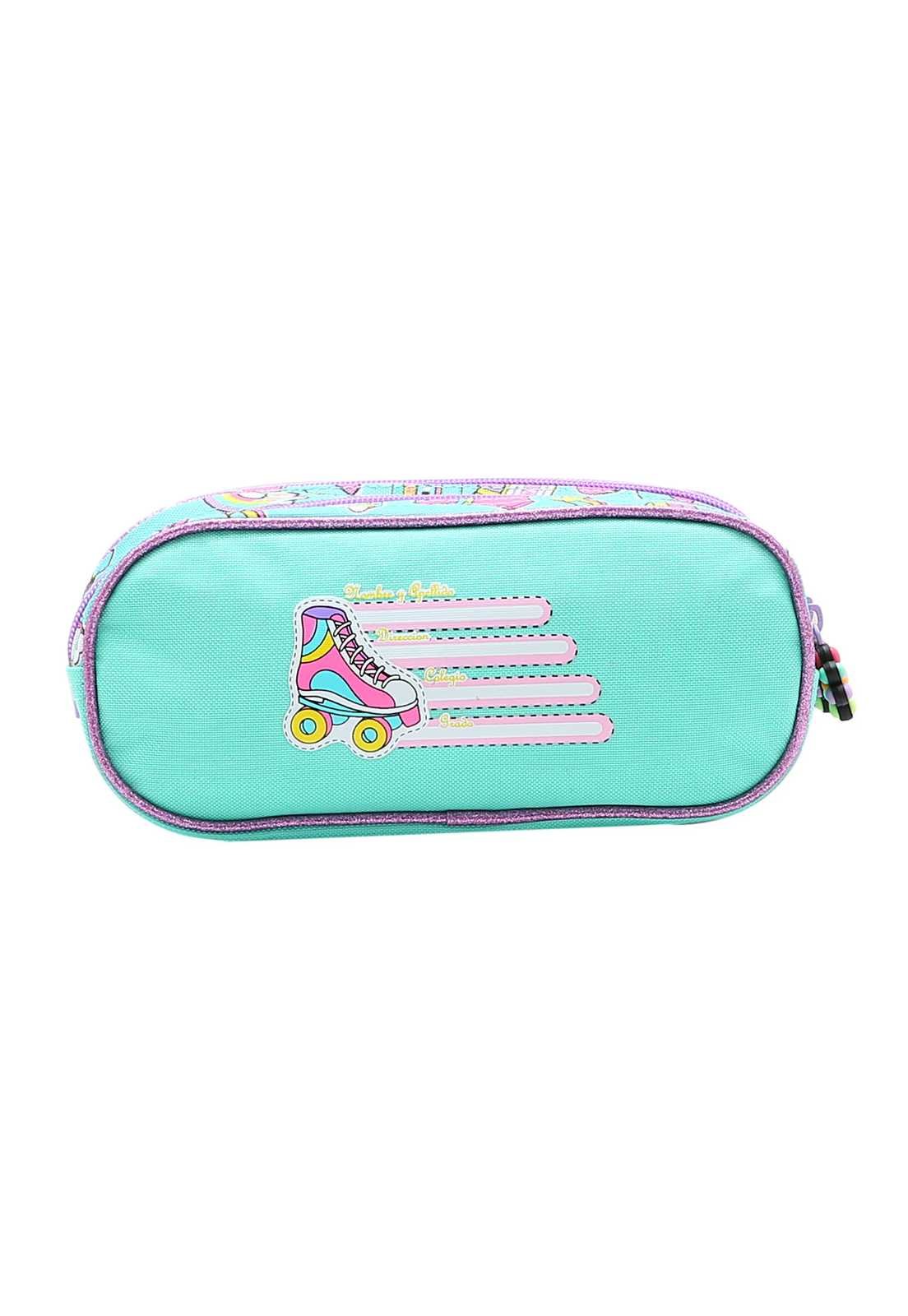 Estojo Escolar Infantil Estampa Menina Patins 0734368 Verde/Lilás 3