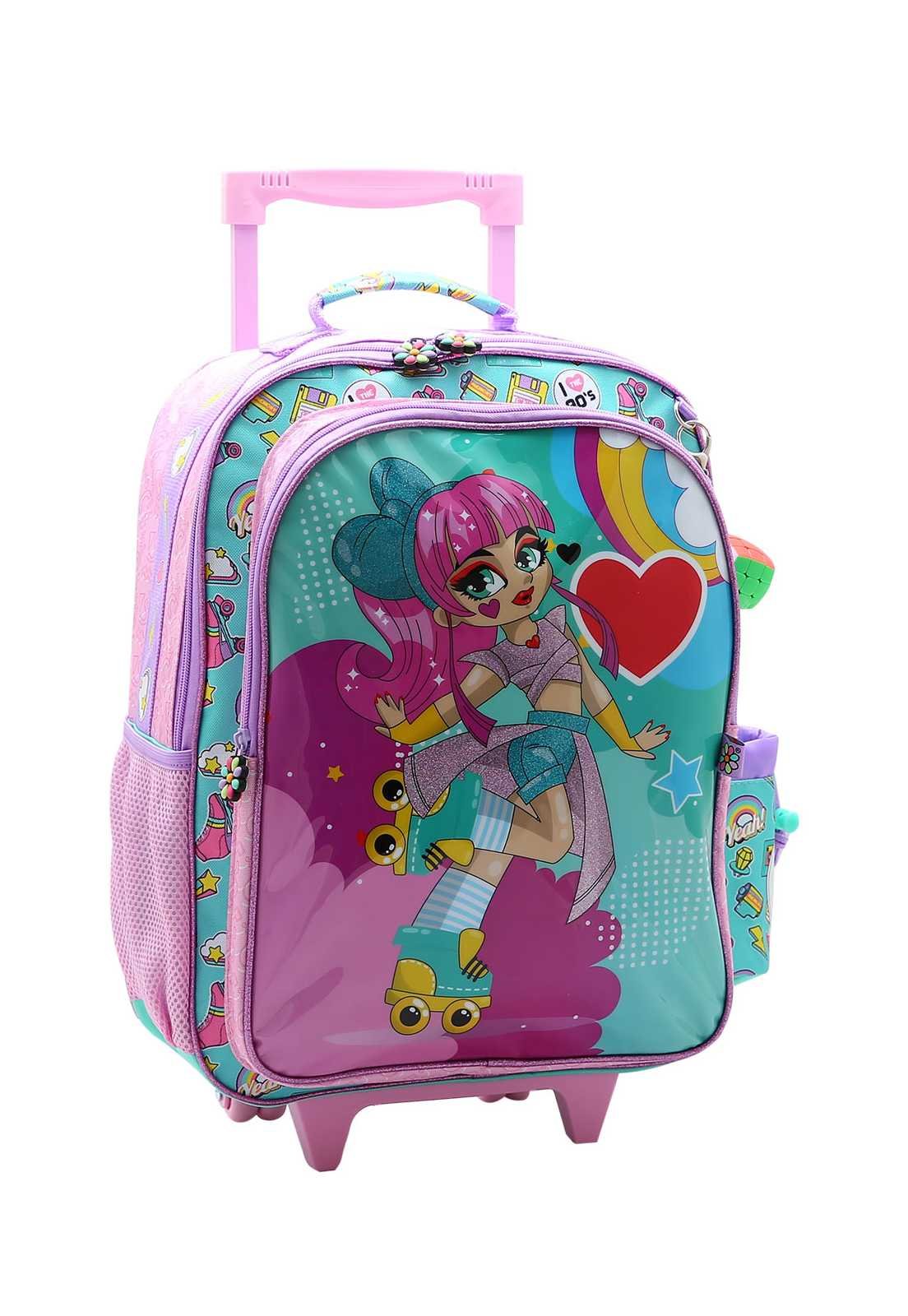 Mochila Escolar com Rodinhas Infantil Estampa Menina Patins 8734363