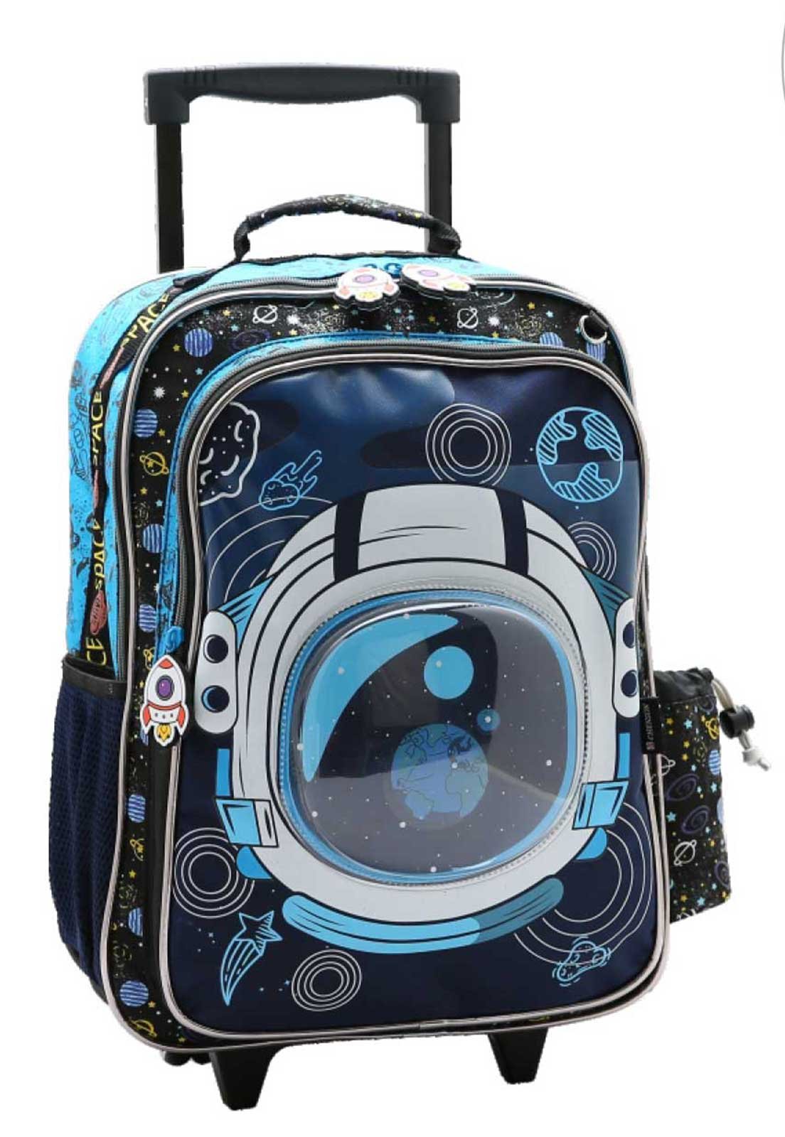 Mochila Menino de Rodinhas Infantil Astronauta Espaço 8734339 Preto 1