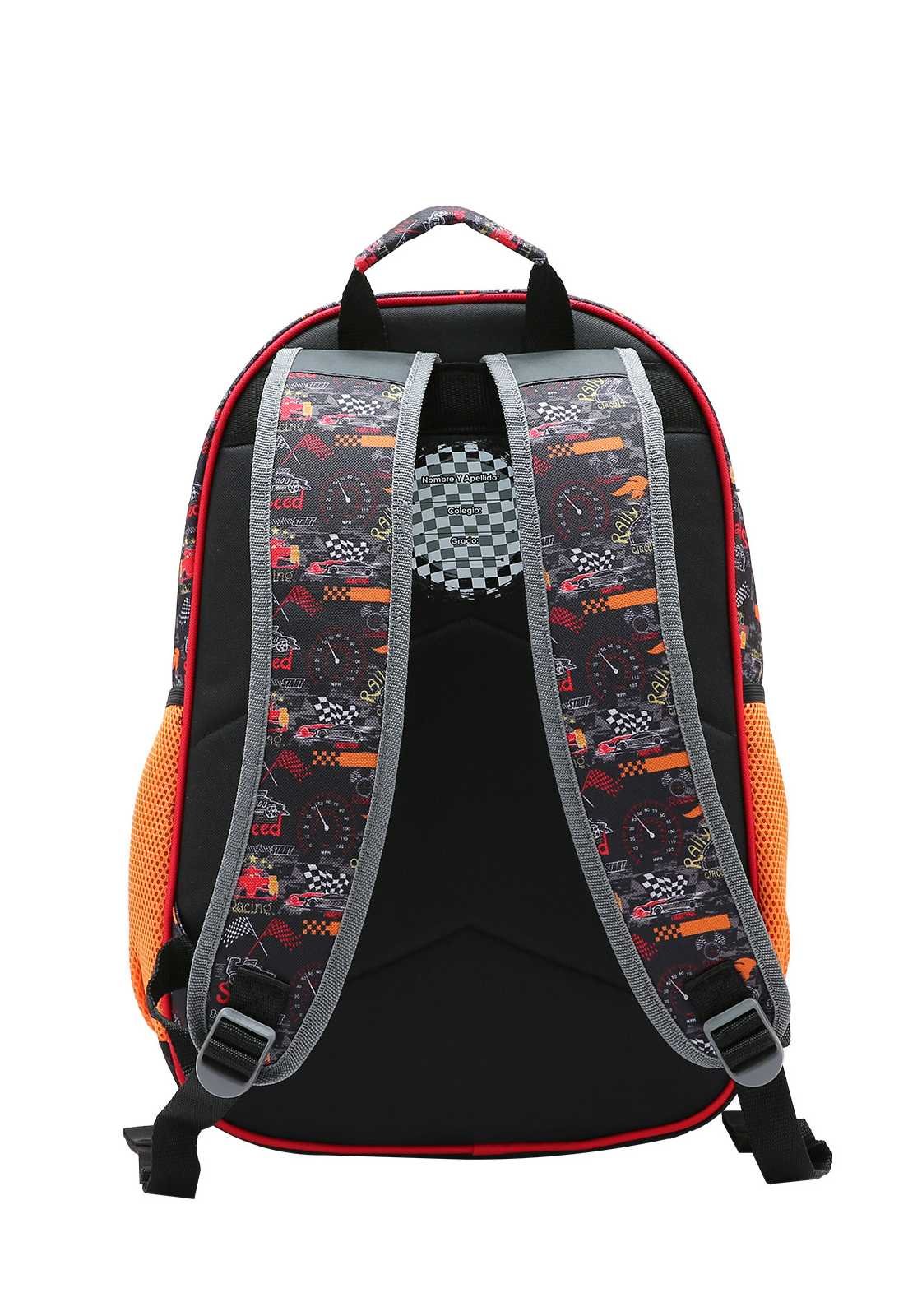 Mochila Escolar Menino Estampa Carros de Corrida 8734370 Preto/Laranja 3