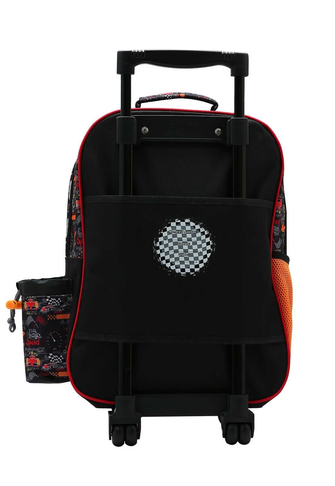 Mochila Escolar de Rodinhas Menino Estampa Carros de Corrida 8734369 Preto 3