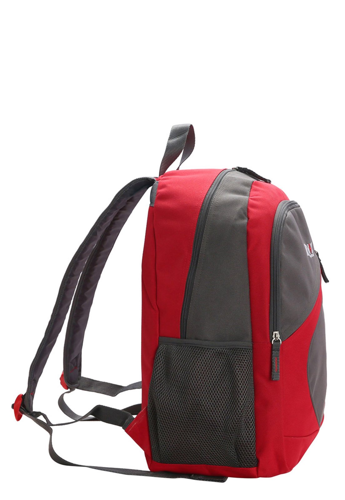 Mochila Escolar Casual Leve Espaçosa Resistente 18" 21L Cinza/Vermelho 2