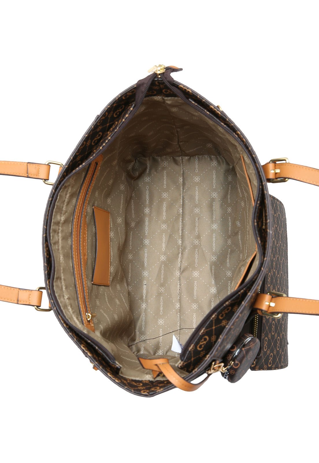 Kit Bolsa Feminina Ombro + Necessarie Chenson Monograma Elegance Café 4