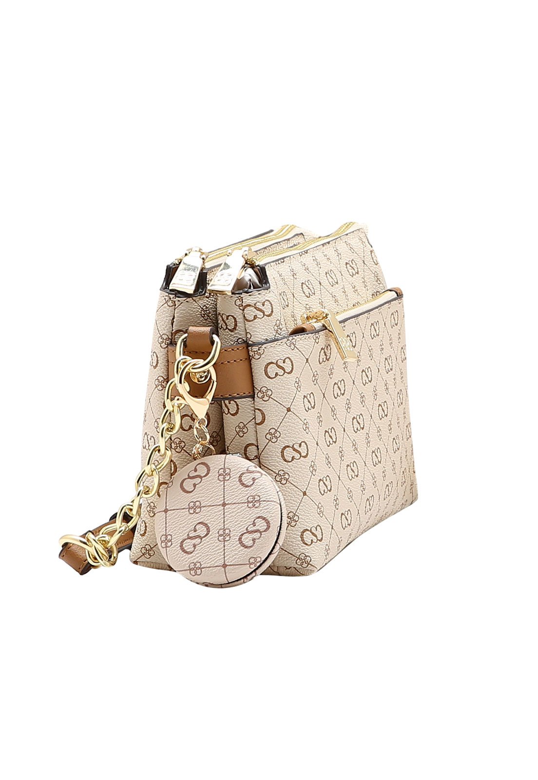 Bolsa Feminina Chenson Transversal Monograma Elegance Bege 2