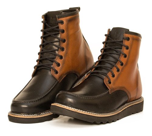 Bota Coturno Vintage Masculino Couro Preto/Avelã 3
