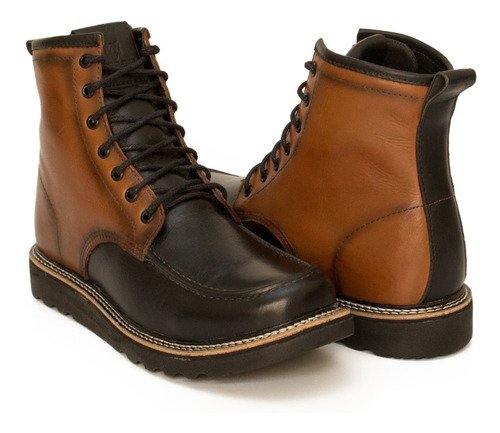 Bota Coturno Vintage Masculino Couro Preto/Avelã 5