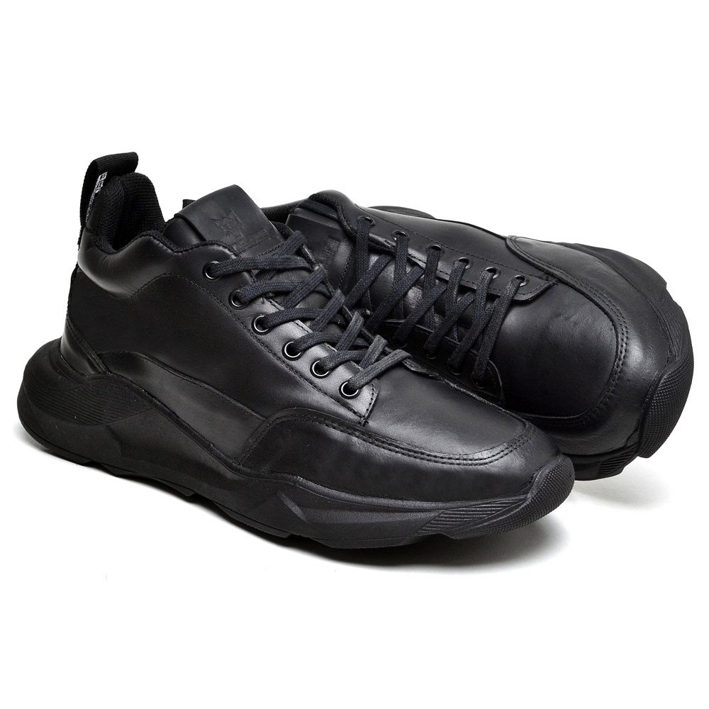 Tênis Masculino Cano Médio Em Couro Confortável Preto 3