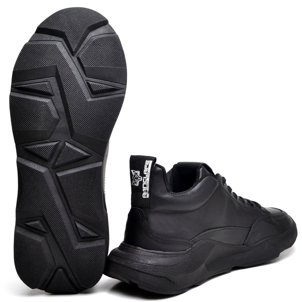 Tênis Masculino Cano Médio Em Couro Confortável Preto 5