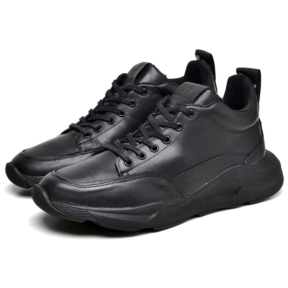 Tênis Masculino Cano Médio Em Couro Confortável Preto 6