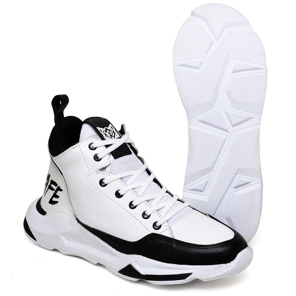Tênis Basketball Couro Napa Ranclafe Cano Alto Confortavel Branco/Preto 2