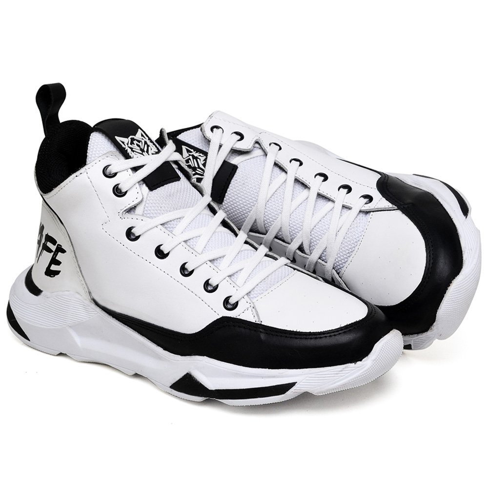 Tênis Basketball Couro Napa Ranclafe Cano Alto Confortavel Branco/Preto 3