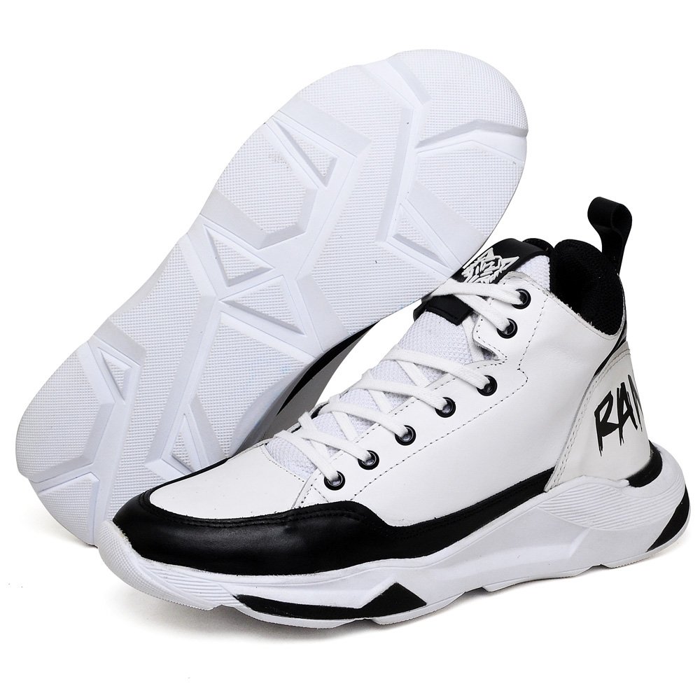 Tênis Basketball Couro Napa Ranclafe Cano Alto Confortavel Branco/Preto 4