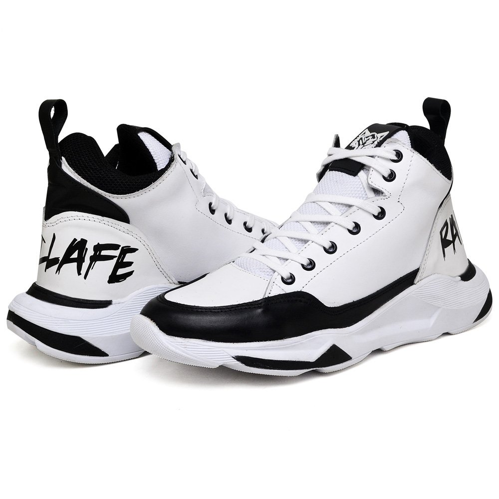 Tênis Basketball Couro Napa Ranclafe Cano Alto Confortavel Branco/Preto 5